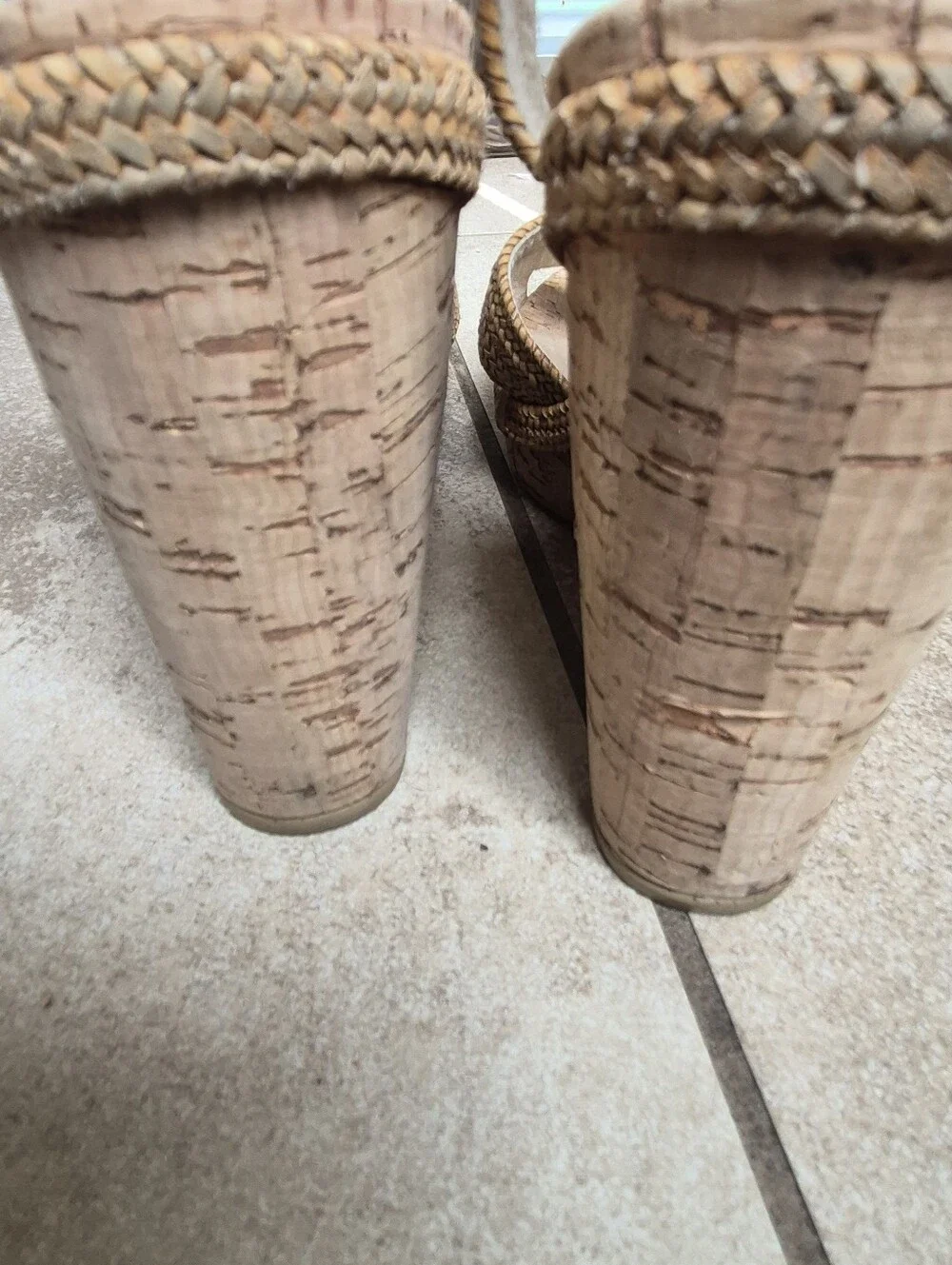 Stuart Weitzman Minx Camel Woven Cork Wedge Sandals Size 7.5 - Picture 6 of 16